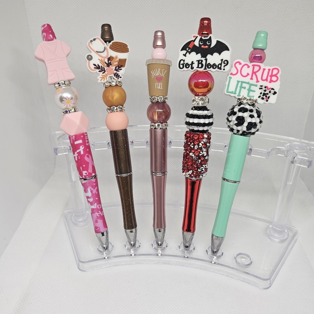 Nursing and Medical Themed Focal Bling and Beaded Pen Black Ink